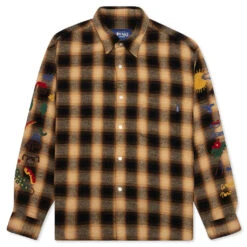 Awake Ombre Plaid Camp Flannel Shirt - Tan