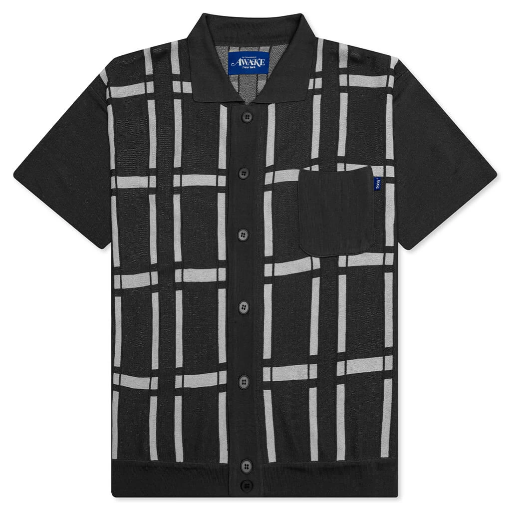 Awake Windowpane Short Sleeve Cardigan - Black/White 3 Awake Windowpane Short Sleeve Cardigan - Black/White