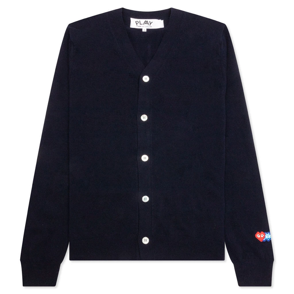 Comme Des Garcons PLAY X The Artist Invader Button Cardigan - Navy 3 Comme Des Garcons PLAY X The Artist Invader Button Cardigan - Navy