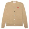 Comme Des Garcons PLAY X The Artist Invader Cardigan - Camel -Bapejackets Shop Comme des Garcons PLAY x the Artist Invader Cardigan Camel AZ N084 051 3 06 02 23 Feature KN MG