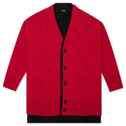 Raf Simons Big Ribbed Knit Cardigan With Fabric Lining - Red