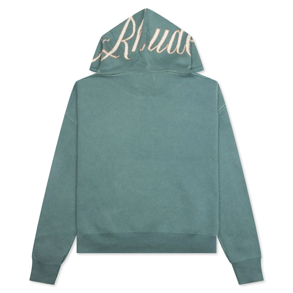 Rhude Script Logo Knit Hoodie - Ivory/Spa 4 Rhude Script Logo Knit Hoodie - Ivory/Spa - Image 2