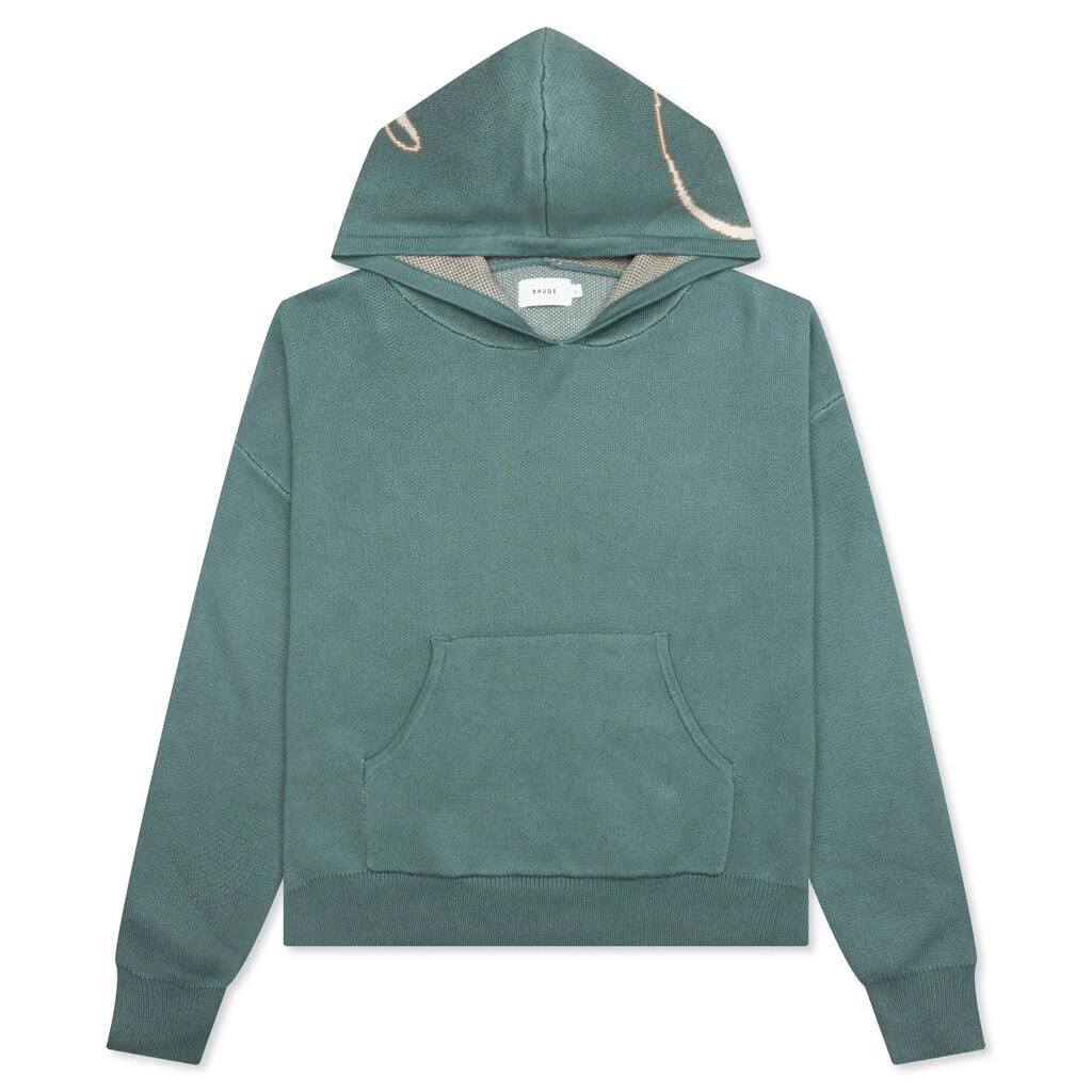 Rhude Script Logo Knit Hoodie - Ivory/Spa 3 Rhude Script Logo Knit Hoodie - Ivory/Spa