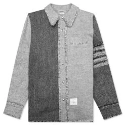 W/ 4 Bar And Fray Edge Herringbone Shirt Jacket - Medium Grey
